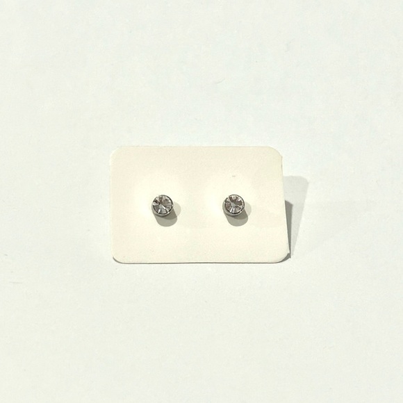 Clear Small Platinum Plated Stud Earrings - Picture 3 of 7